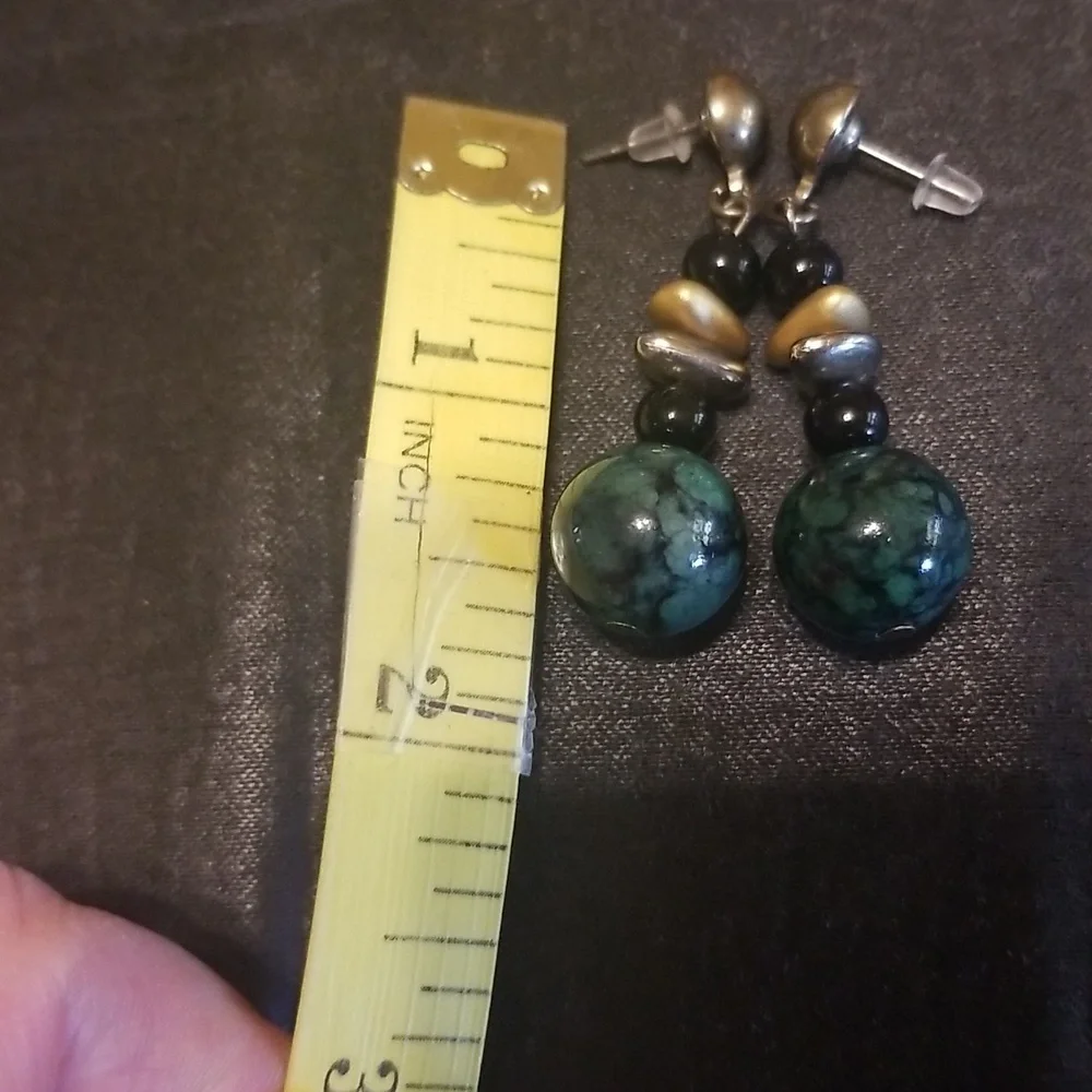 Vintage Green And Black Marbled Earrings